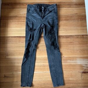 NWOT American Eagle Outfitters Black Distressed Skinny Jeans